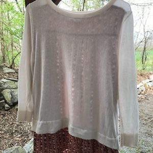 3/4 sleeve ivory sweater with blouse attached